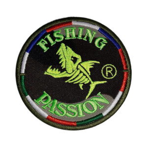 Toppa Patch ricamata Fishing Passion Killer Fish tonda camo